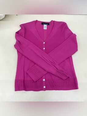 Jones New York Bright Magenta V-Neck Button Cardigan